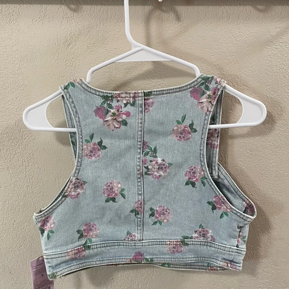 NWT 90’s Style Jean Bustier Crop Top w/ Pink Floral Design - Picture 6 of 12